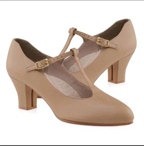 Capezio Jr. Footlight T-Strap Character Shoes Caramel Beige Woman Size 9