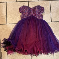 Blondie Nites Purple Pink Sequin Tulle Strappy Prom Dress A-Line Size 1