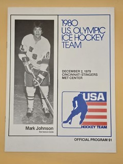 1980 USA Olympic Hockey PROGRAM vs Cincinnati Stingers MIRACLE ON ICE Johnson