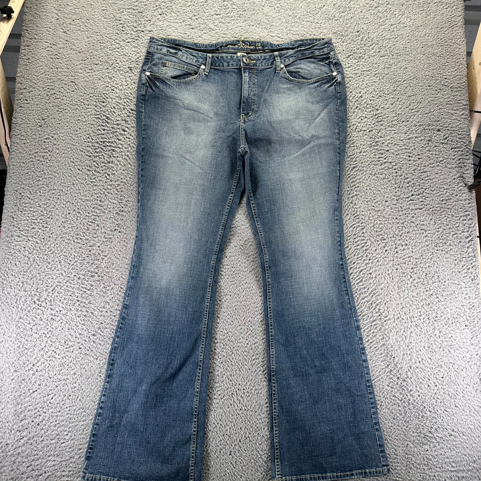 Womens 19 Blue Cotton Denim Flared Leg Workwear Faded Stretch