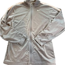 Nike Lightweight Full Zip Track Jacket Mens Size L Large Gray Two White Stripes