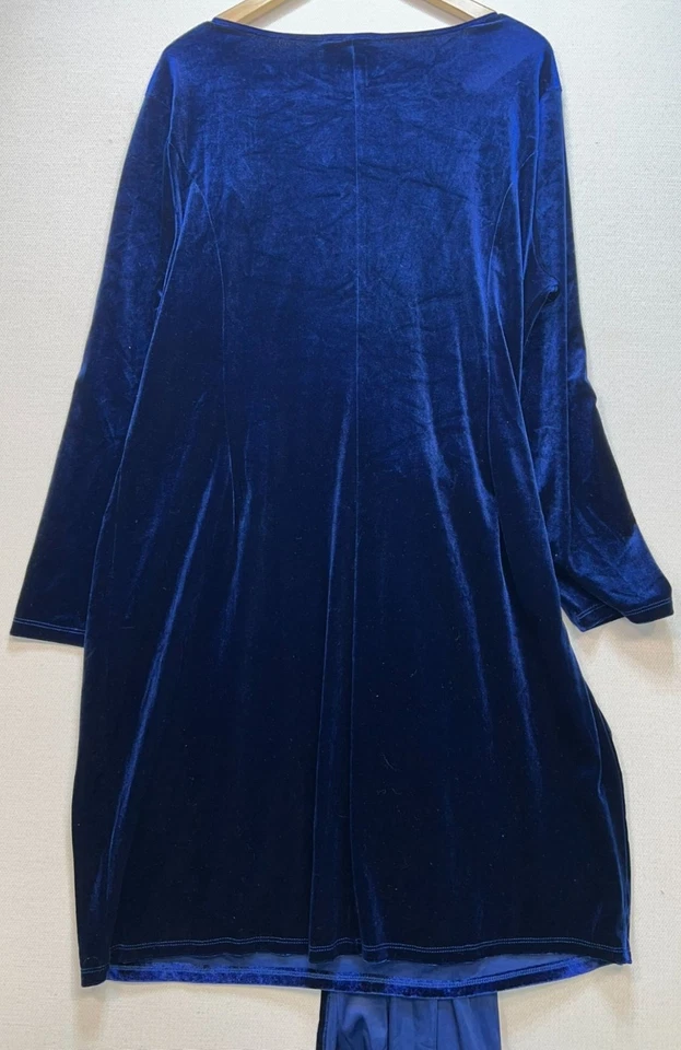 Midnight Velvet Womens Midi Dress Long Sleeve Sz 20W Navy Blue Rhinestone Buckle - Image 2 of 4