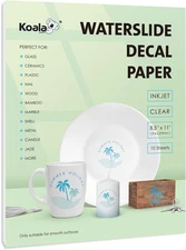 Koala Waterslide Decal Paper INKJET CLEAR, 10 Sheets 8.5X11 Inch Water Slide Tra