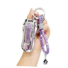 Key Fob Cover for Porsche with Diamond Bling Keychain, Compatible with PURPLE