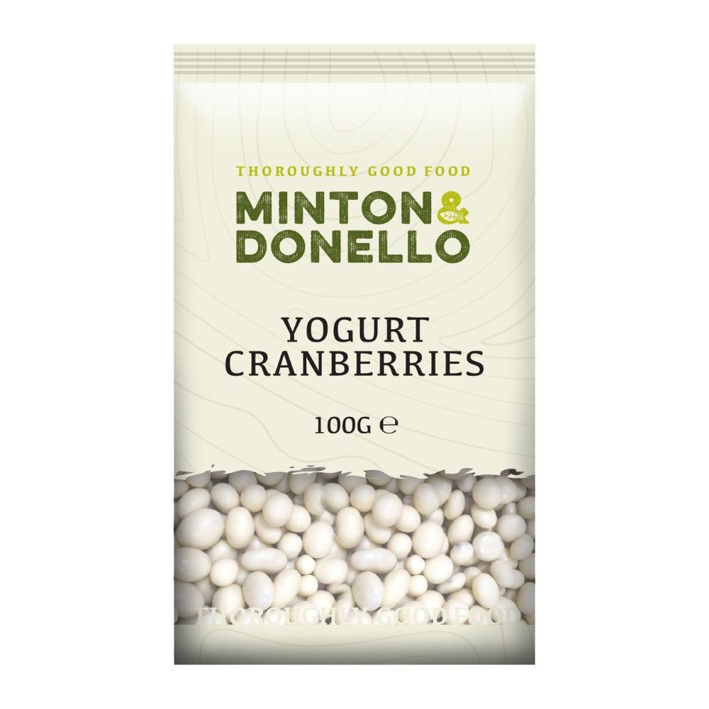 Minton & Donello Yoghurt Coated Cranberries 6 x 100g Sweet Snack