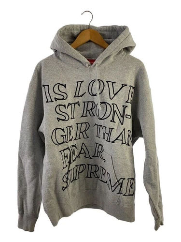 Felpa Supreme con cappuccio 23SS più forte della paura L cotone grigio usata
