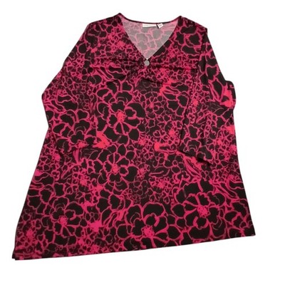 Susan Graver Women 1X Liquid Knit Floral Tunic Blouse Asymmetrical Hem Side Slit