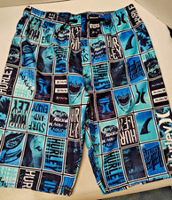 Hurley Boys Youth XL Swim Trunks Board Shorts Blue Black Surf Shark Print