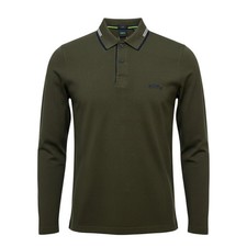 Image of Hugo Boss Long Sleeve Polo Men's Shirt Stripe Collar Rubberised Logo - Slim Fit