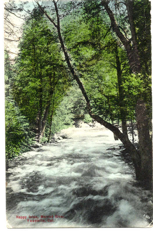 HAPPY ISLES, MERCED RIVER, YOSEMITE, CAL. CA. RAPIDS. ARTISTIC SCENE.