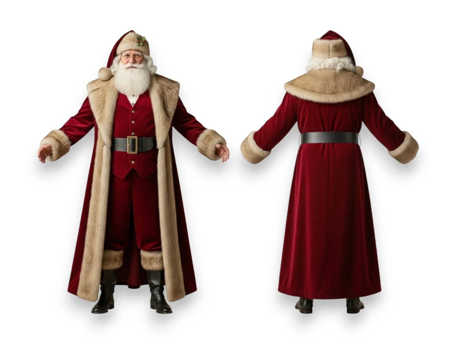 De lujo Disfraz de Papá Noel Traje Terciopelo Piel Navidad Vestido Elegante Conjunto XS–5XL