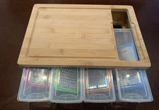 Bamboo Cutting Board Meal Prep Chopping with Slicer Graters Containers Lids