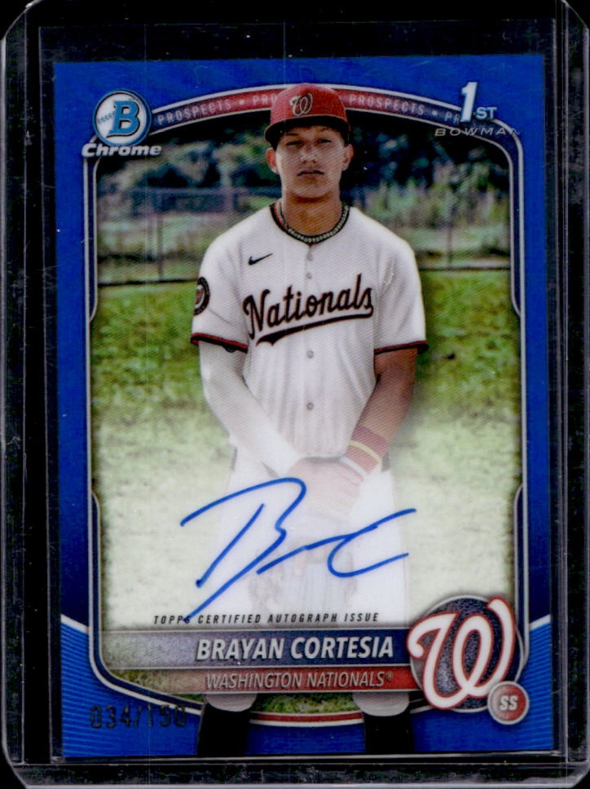 2025 Bowman Chrome Brayan Cortesia Auto Blue Refractor 1st #34/150