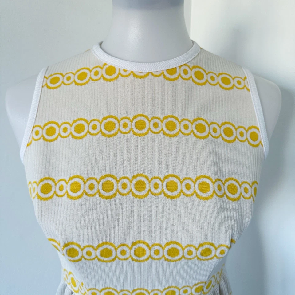 Mini Vestido Vintage Años 60 Mod Go Amarillo Círculos Geométricos Amarillo Recorte XS/S Foto 2 de 4
