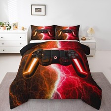 Gamer Bedding Set Full Size Gaming Comforter Sets for Boys Girls ,Red and Ora...