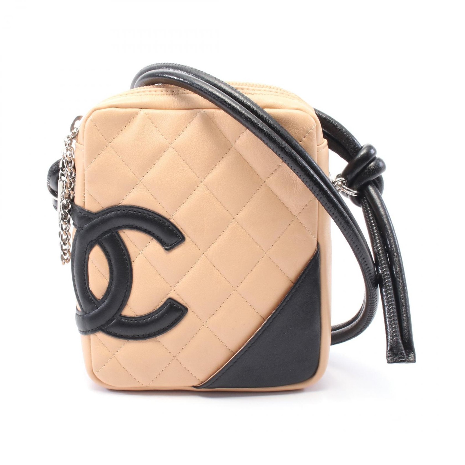 Chanel Cambon Line Leather Shoulder Bag Women's Beige & Blue A25178 Pre-Owned