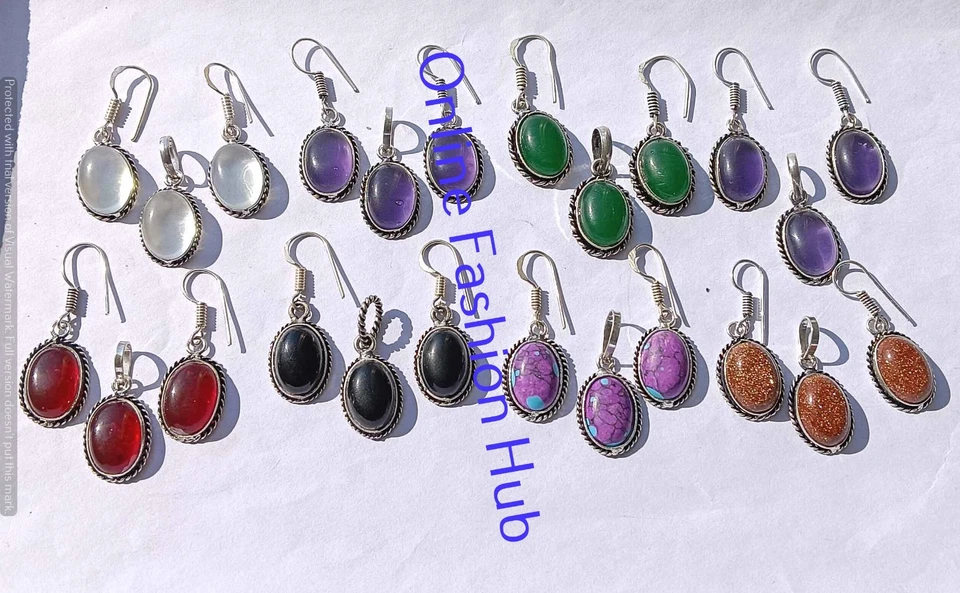 Comprar Juego de Joyas con Pendientes Colgantes Chapados en Plata 925 Granate y Piedras Mezcladas Foto 4 de 4