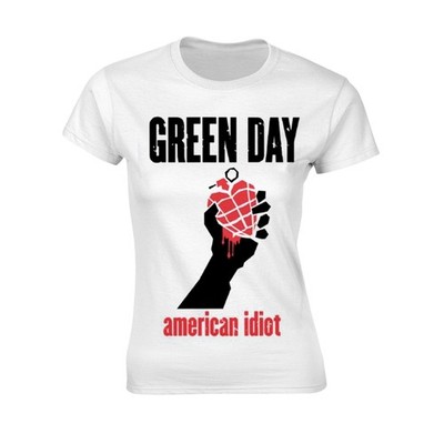 GREEN DAY - AMERICAN IDIOT HEART (WHITE) WHITE T-Shirt, Girlie with backprint Wo
