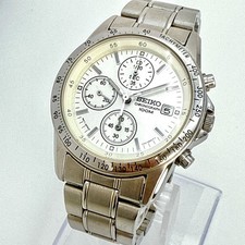 Seiko B085 Quartz Men's Chronograph Watch Silver Dial Used