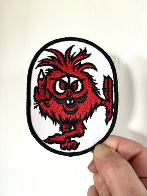Red Hairy Troll Iron On Patch Fukwad Middle Finger Embroidered Comic Punk