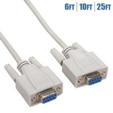 6 10 25FT DB9 9-Pin DB 9 Female to Female Null Modem Cable Cord Nickel Ivory