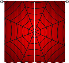Spider Web Curtains, Cartoon Red Spider Web Window Curtain for Kids Girls Boys B