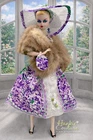 OOAK FITS BARBIE VTG PURPLE PANSY DOLL DRESS MINK WRAP by HANKIE COUTURE CLOTHES