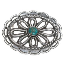 Vintage Native American sterling cast belt buckle with turquoise