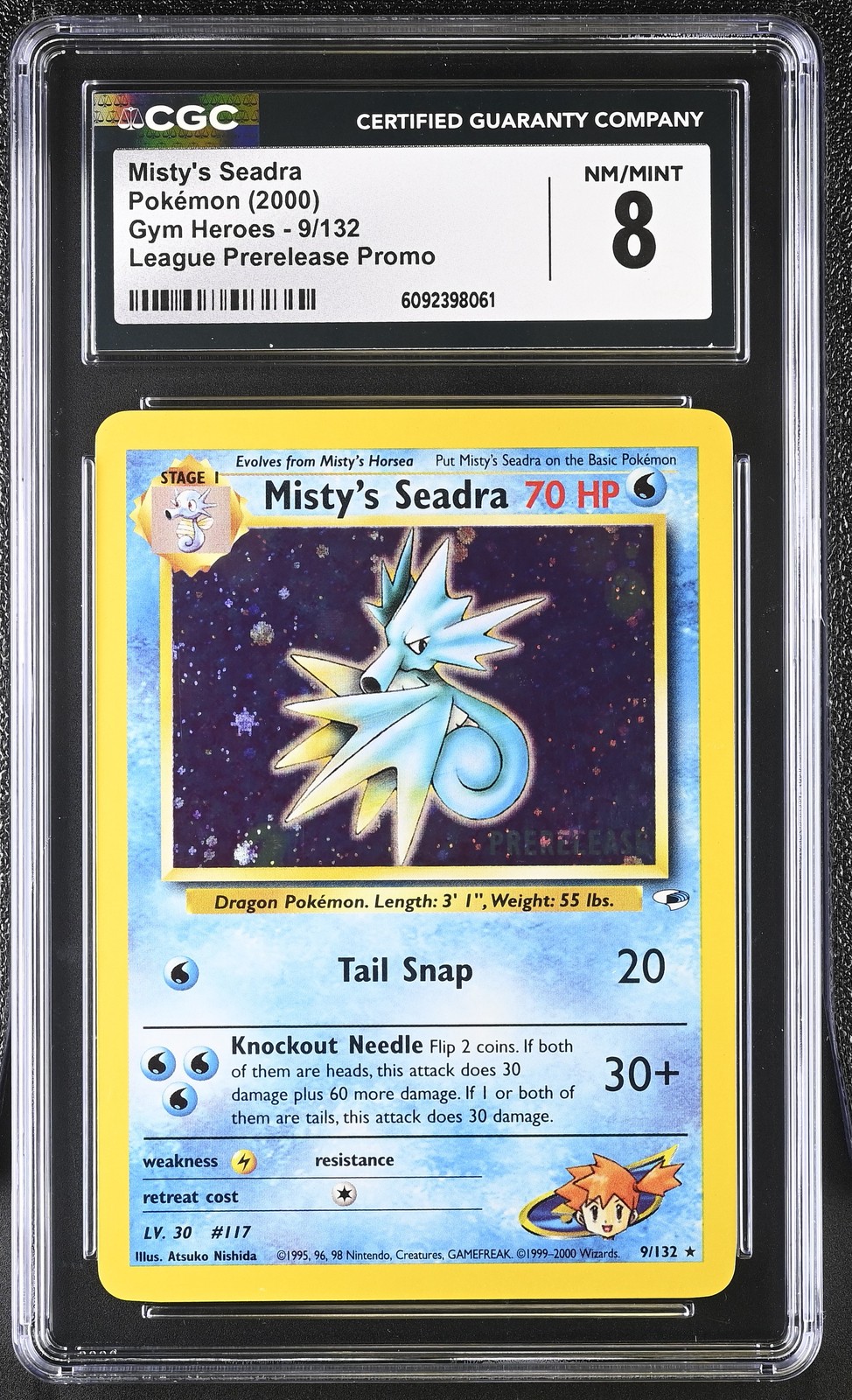 CGC 8 Misty's Seadra 2000 Gym Heroes 9/132 Prerelease Holo Pokemon Card