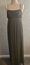 Lulus MEDIUM Olive Green Pleated Chiffon Strappy Maxi Dress