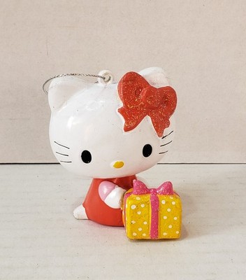 Sanrio Hello Kitty Christmas Ornament Resin Figurine Red Dress Present Bow
