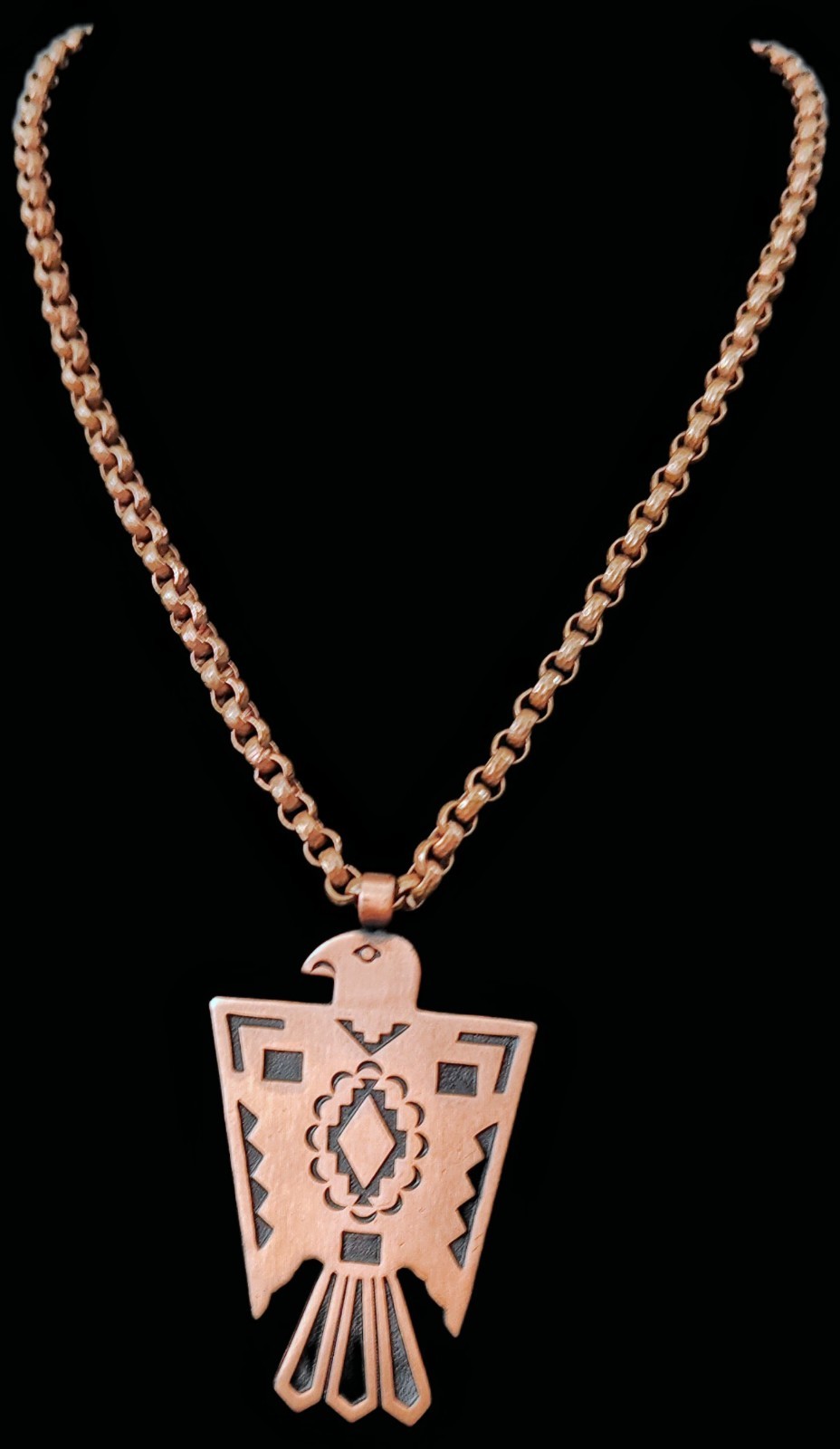 Vintage Solid Bell Copper Thunderbird Pendant On … - image 1