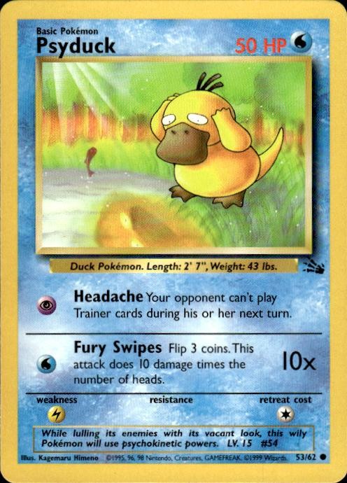 Pokemon Psyduck Fossil 53/62 Light Play LP+ or Better