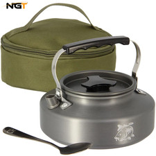NGT 0.8L Compact Kettle Carp Fishing Camping Anodised Aluminium + Case & Spoon