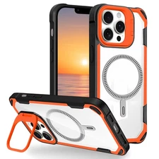 For iPhone 17 Pro Max 16 16e 15 14 13 12 11 Shockproof Clear Mag Safe Stand Case