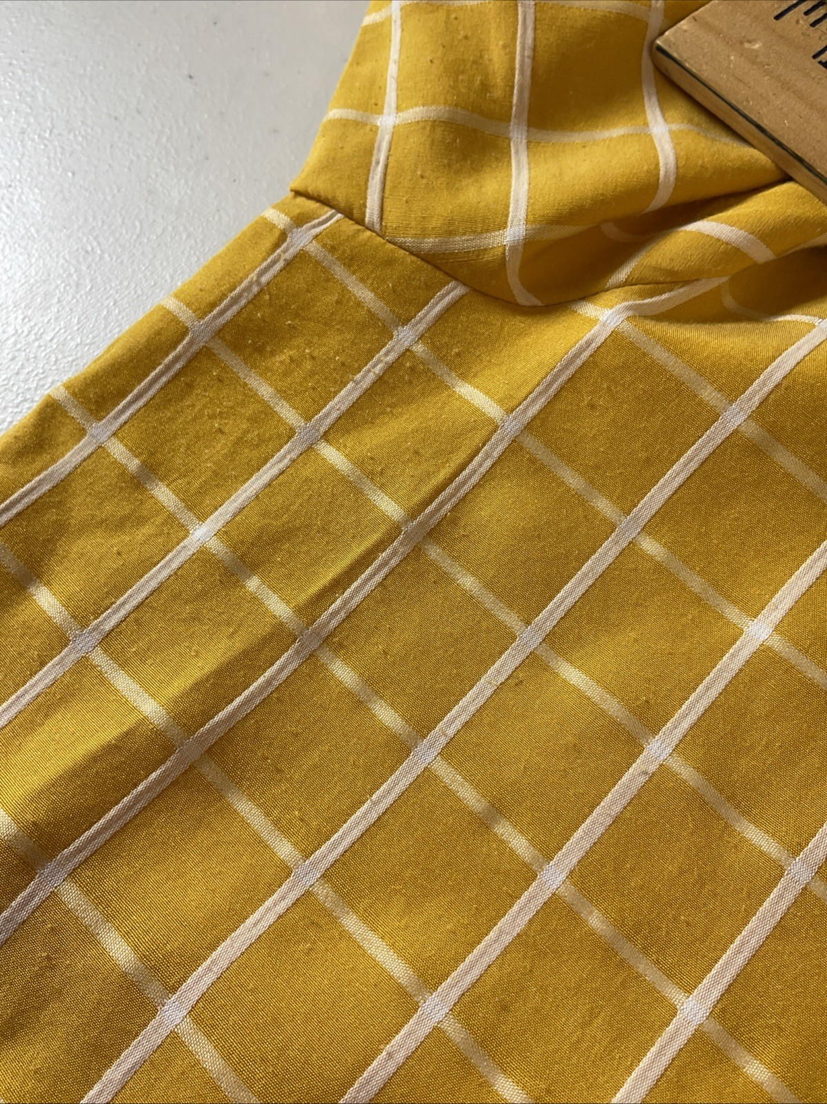 The Shirt Rochelle Behrens Mustard Plaid Button Down size SM Balloon Sleeve