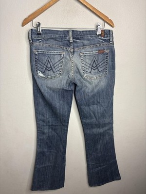 7 For All Mankind Jeans Womens 28 Blue A Pocket Flare Distressed Denim