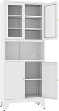 69" Metal Kitchen Pantry Storage Cabinet With Glass Doors For Kitchen, Office