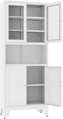 69'' Metal Kitchen Pantry Storage Cabinet With Glass Doors For Kitchen, Office
