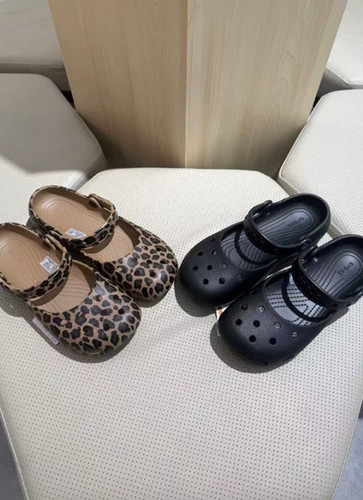 New Womens Crocs Classic Leopard Print Ballet Flat Clog beach shoes Black - USA