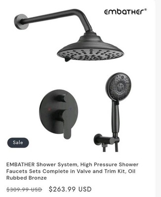 EMBATHER Black Shower Faucets Sets - Overhead Rain Head Shower System 8 Inch