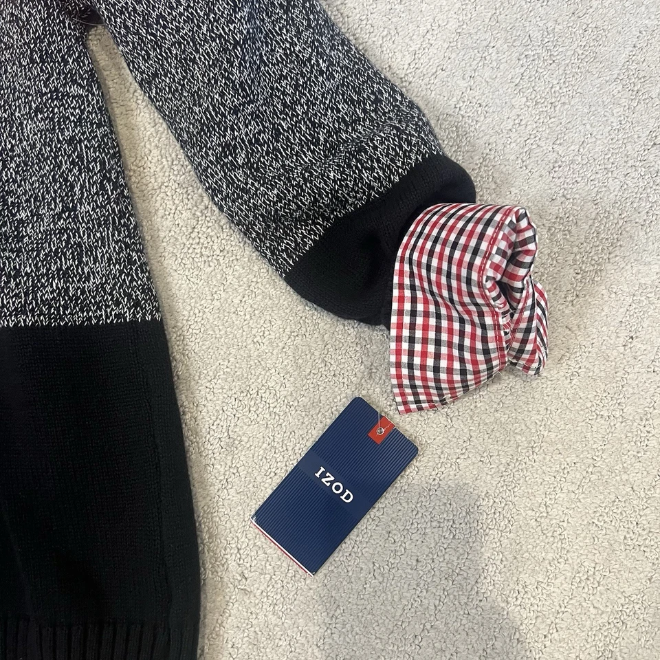 Nuevo con etiquetas Conjunto de suéter con botones de 2 piezas Izod para niños talla mediana 10-12 rojo a cuadros Foto 2 de 4