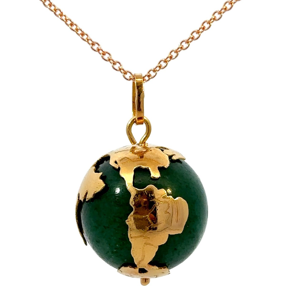 18K Rose Gold Globe Pendant Necklace 16 Inches J306