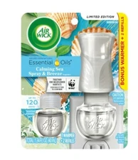 Air Wick Scented Oil Starter Kit (Warmer + 2 Refills), Calming Sea Spray & Breez