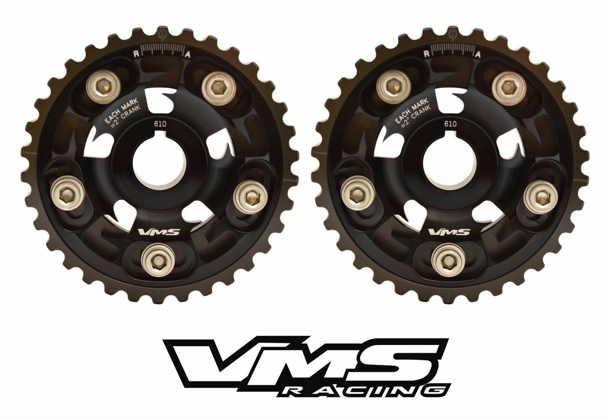 BLACK VMS RACING ADJUSTABLE CAM GEARS PINK SPIKED BOLTS HONDA