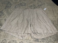 New Old Navy Linen Blend Shorts Womens Sz XL Beige Zip Button W Elastic Back