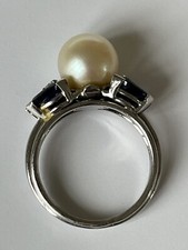 Bague Vintage Perle Véritable & Pierre Blanche - Monture Plaqué Or - Taille 61 - Occasion
