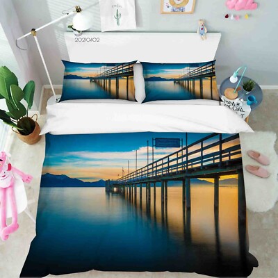 3D Brücke Fluss Himmel Landschaft Steppdeckenbezüge Bettbezüge Set Bettwäsche