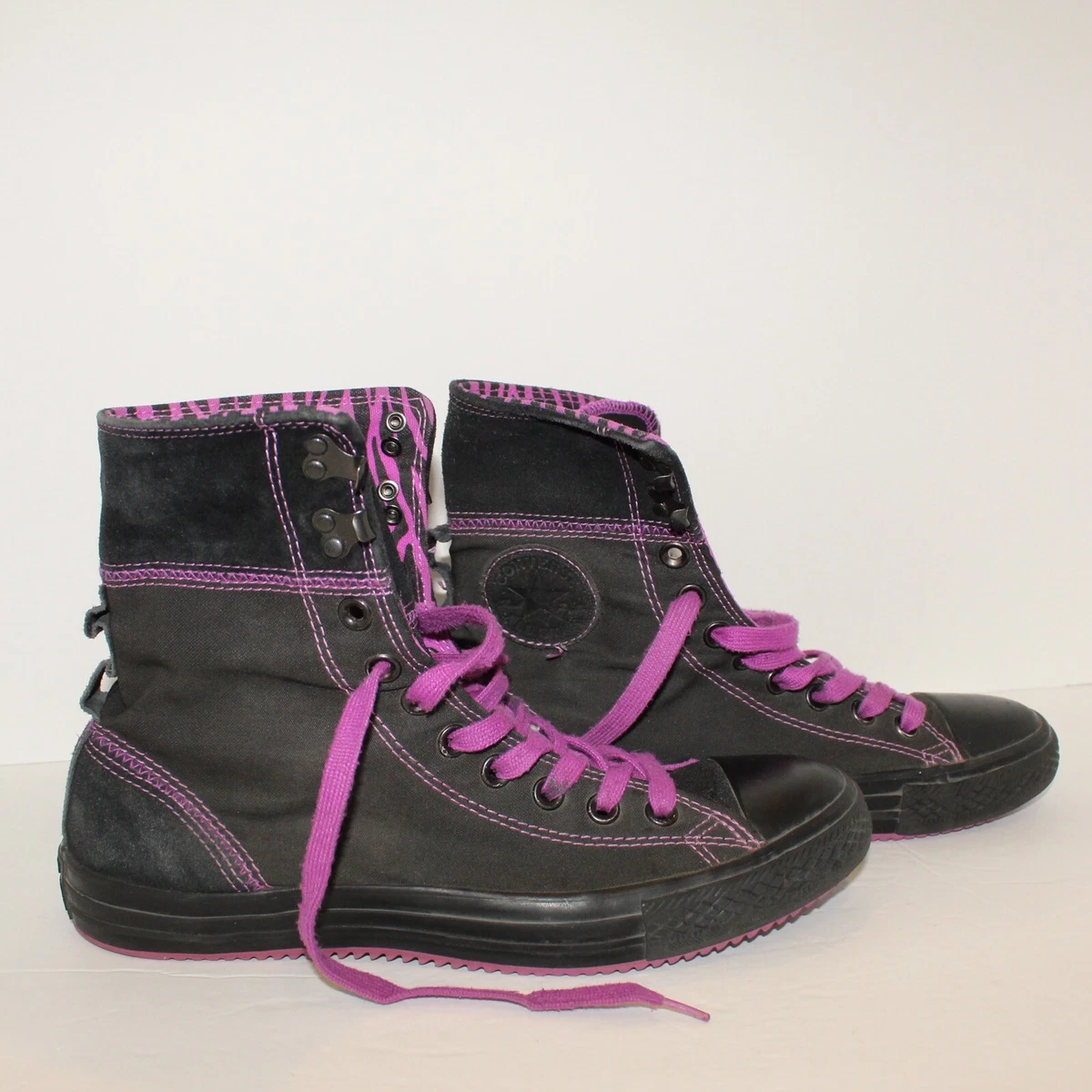 Converse Canvas Black Purple Accent Tiger Stripe Suede Fold Over