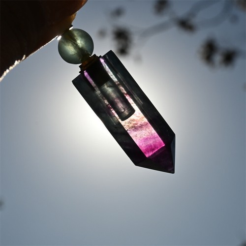 2.4" Natural fluorite carved perfume bottle crystal perfume pendant gift 1pc - Picture 4 of 13